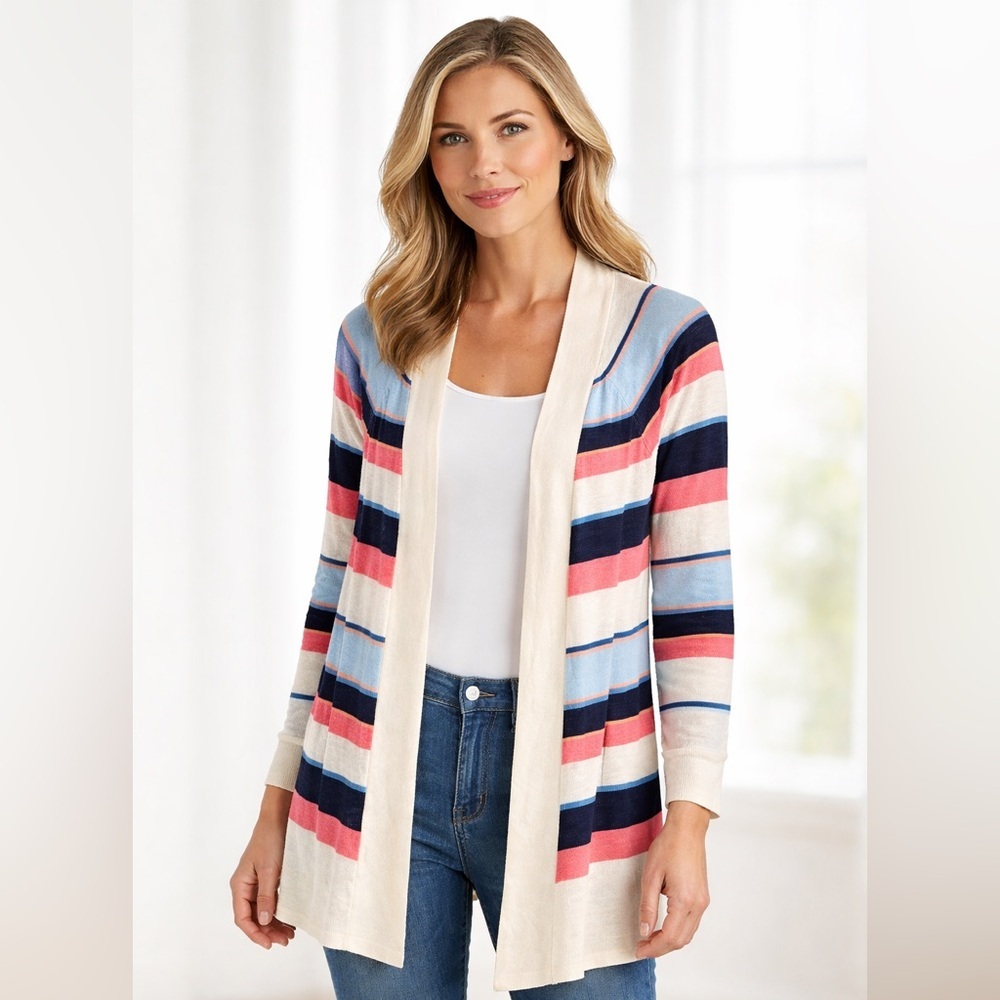 NWT LOFT Linen Blend Striped Open Front Cardigan | Lightweight Layering Top